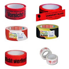 (€ 0,03/m-€ 0,18/m) Packband Klebeband 50mmx66m rot Warnband Glas Bruchgefahr