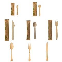 PAPSTAR Holzbesteck Einweg Gabel Messer Löffel Eislöffel einzeln verpackt Auswahl