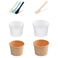 Eisbecher Papier braun weiß 125 250 ml Eislöffel Bambus Bio-Komposit