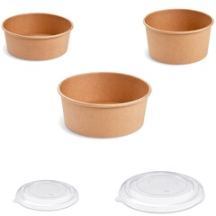 Salatschalen Feinkostschalen 750 1000 1300 ml braun Pappe Deckel rPET optional