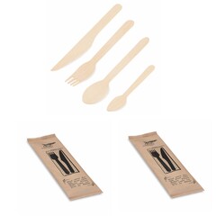 Bestecksets Holz 3-teilig 4-teilig Gabel Messer Löffel 2go Camping Picknick