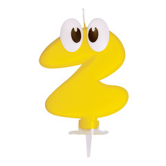 50x Zahlenkerze Geburtstagskerze "2" gelb ca. 90 mm