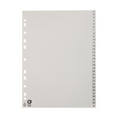 1x Ordnerregister A4 Blanko 31 Registerblätter nummeriert grau
