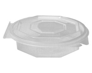 Achteckbecher klar mit angehängtem Deckel 250 ml (PP) 