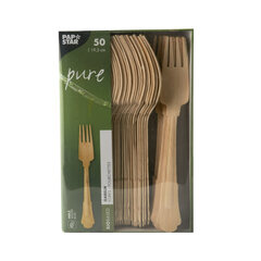 Preview: 50x PAPSTAR 'pure' Holzgabeln 19,5 cm natur in schönem Vintage Design