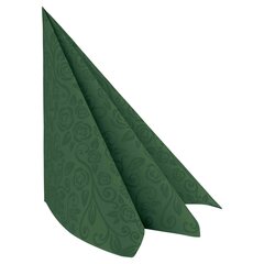 50x Servietten Airlaid 40x40cm 1/4 -Falz mit Rosenmuster dunkelgrün