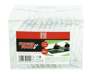 Preview: 24x Alufix Fingerfood gebogener Teller 40 x 100 x 21 mm PS transparent