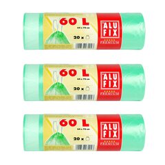 600x ALUFIX Müllsäcke Müllbeutel mit Zugband 60L HDPE 64x70 cm grün 