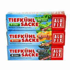 1050x ALUFIX Tiefkühlsäcke Gefrierbeutel Mix mit Verschlussclips 1 L 3 L 6 L