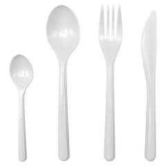 200x Mehrweg Bestecksets aus BIO-PP besteht aus Gabeln Messer Löffel Kaffeelöffel weiß