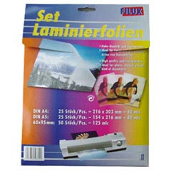 100x FILUX Laminierfolien Set A4 A5 und Visitenkartengrösse