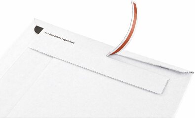 Preview: ColomPac Versandtaschen 235 x 340 x -35 mm extrem starke Wellpappe Selbstklebeverschluss Aufreißfaden weiß