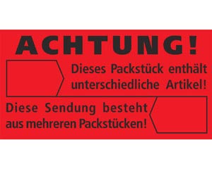 1000x Hinweisetiketten rot ACHTUNG! UNTERSCHIEDLICHE ARTIKEL 145x76mm