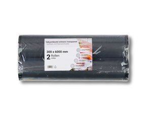 2x Vakuumbeutel auf der Rolle PA/PE 300 x 6000 mm goffriert schwarz/transparent 90 my 2 Rollen