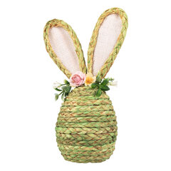 2x Osterhase aus Maisstroh mit Blumen Osterdeko 25 cm grün