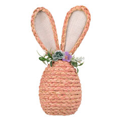 2x Osterhase aus Maisstroh mit Blumen Osterdeko 25 cm rosa