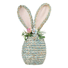 2x Osterhase aus Maisstroh mit Blumen Osterdeko 25 cm blau