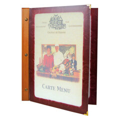 10x Folienkarte (PVC) weinrot mit Holzrücken 6 Seiten A4