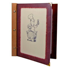 1x Folienkarte (PVC) weinrot mit Holzrücken 6 Seiten A5