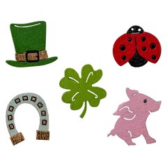 20x Glücksbringer aus Holz farbig 5 Motive gemischt 2.5 cm