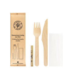 500x Bestecksets aus Holz 4 tlg. Inkl. Serviette Zahnstocher 21cm