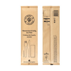 Preview: 500x Bestecksets aus Holz 4 tlg. Inkl. Serviette Zahnstocher 21cm