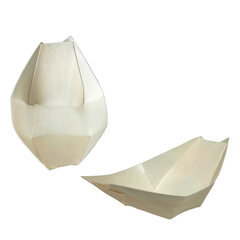 Preview: 50x Fingerfood Schalen "Schiffchen" aus Holz 14cm