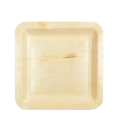 125x Holzteller Einwegteller aus Pappelholz quadratisch 21x21cm nachhaltig