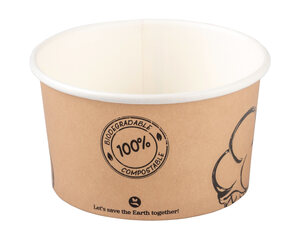 Preview: 50x BIO Eisbecher aus Karton mit passendem Deckel 150ml Ø8.5cm