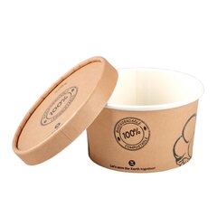 50x BIO Eisbecher aus Karton mit passendem Deckel 150ml Ø8.5cm