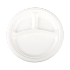 50x Teller 3-geteilt aus Bagasse, naturweiß, rund Ø26cm, 50Stk. 