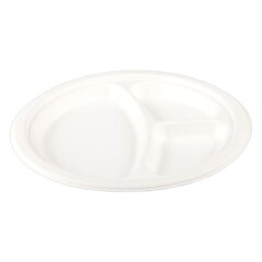 Preview: 50x Teller 3-geteilt aus Bagasse, naturweiß, rund Ø26cm, 50Stk. 