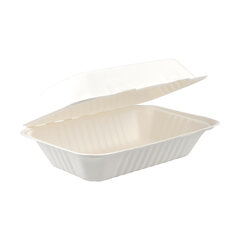 25x Menüboxen aus Bagasse, naturweiß, 23x15cm, 25Stk.