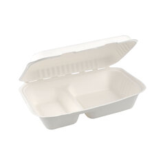 25x Menüboxen 2-geteilt aus Bagasse, naturweiß, 25x16cm, 25Stk.