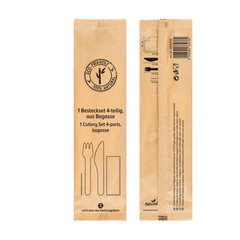 Preview: Bestecksets 4-teilig, aus Bagasse, naturweiß, 22cm, 