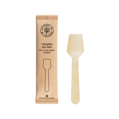 600x Eislöffel aus Holz in Papier gehüllt 9.5cm