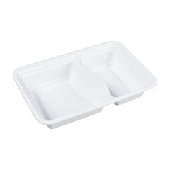 Preview: 100x Mehrweg Menüboxen wiederverwendbar PP mit Deckel 2-geteilt weiß 22x15x6cm