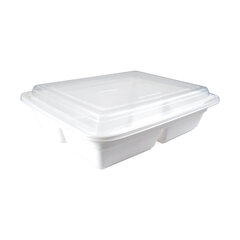 150x Mehrweg Menüboxen wiederverwendbar PP mit Deckel 3-geteilt weiß 23x18x6.5cm