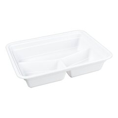 Preview: 150x Mehrweg Menüboxen wiederverwendbar PP mit Deckel 3-geteilt weiß 23x18x6.5cm