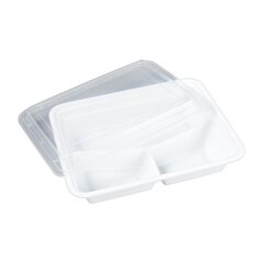 Preview: 150x Mehrweg Menüboxen wiederverwendbar PP mit Deckel 3-geteilt weiß 23x18x6.5cm