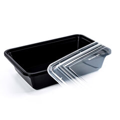50x Mehrweg Menüboxen wiederverwendbar PP mit Deckel ungeteilt schwarz 22x15x6.5cm