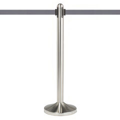 1x Leitsystem aus rostfreiem Stahl einziehbares Band in grau mit Fußteil 100 cm