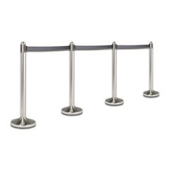 Preview: 1x Leitsystem aus rostfreiem Stahl einziehbares Band in grau mit Fußteil 100 cm