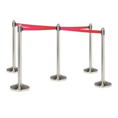 Preview: 1x Leitsystem aus rostfreiem Stahl einziehbares Band in rot mit Fußteil 100 cm