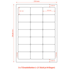 Preview: 2100x Etiketten Labels selbstklebend weiß 63.5 x 38.1mm auf DIN A4 