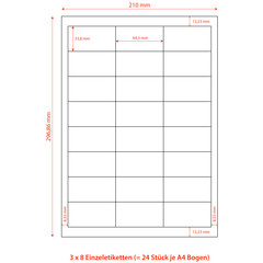 Preview: 2400x Etiketten Labels selbstklebend weiß 64.6 x 33.8mm auf DIN A4