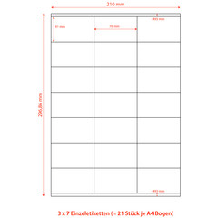 Preview: 2100x Etiketten Labels selbstklebend weiß 70 x 41mm auf DIN A4