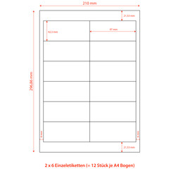 Preview: 60000x Etiketten Labels selbstklebend weiß 97 x 42.3mm auf DIN A4