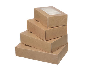 Preview: 150x Fensterkarton Cateringkarton Geschenkkarton Transportkarton mit Sichtfenster 19 x 13 x 5 cm