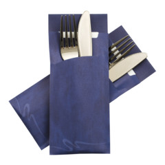 50x Pochetto Bestecktaschen 200x85mm blau marmor inkl. Serviette 